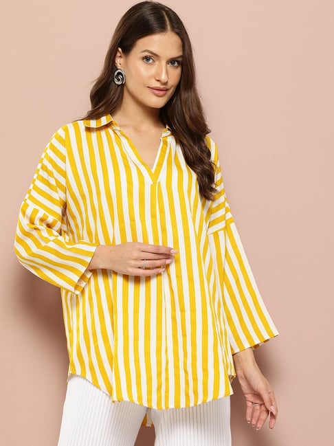 Qurvii Yellow Striped Top