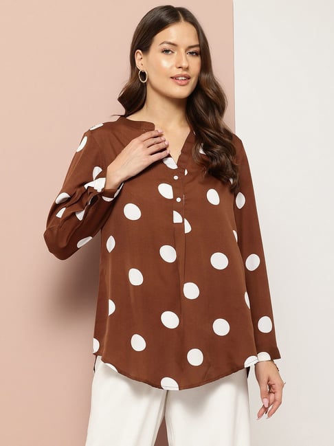 Qurvii Brown Printed Top