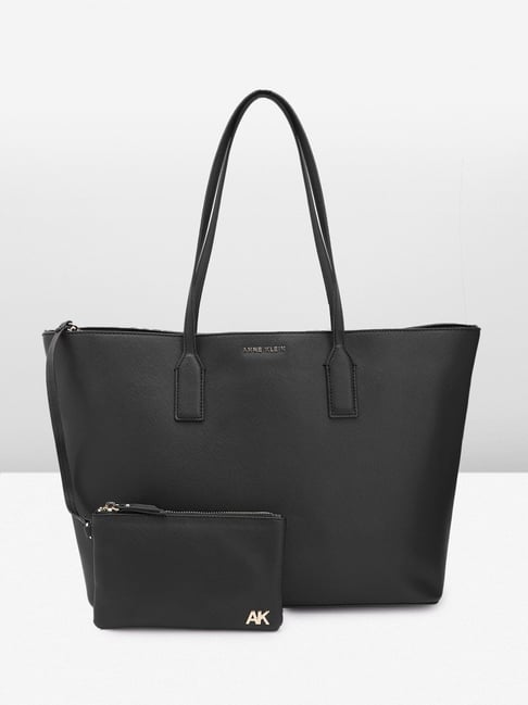 Buy Anne Klein Black Solid Tote Handbag with Pouch for Women At