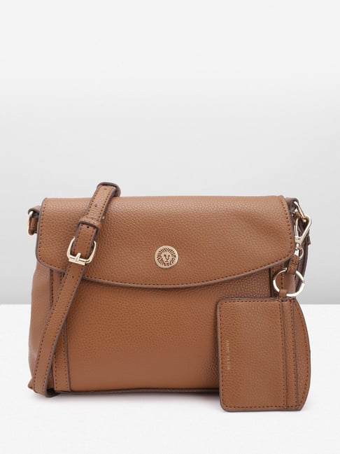 Anne Klein Brown Solid Sling Handbag with Card Case