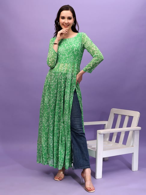 Scorpius Green Chiffon Fitted Floral Tunic