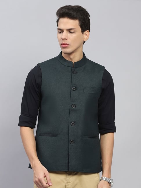 Monte Carlo Dark Green Regular Fit Nehru Jacket