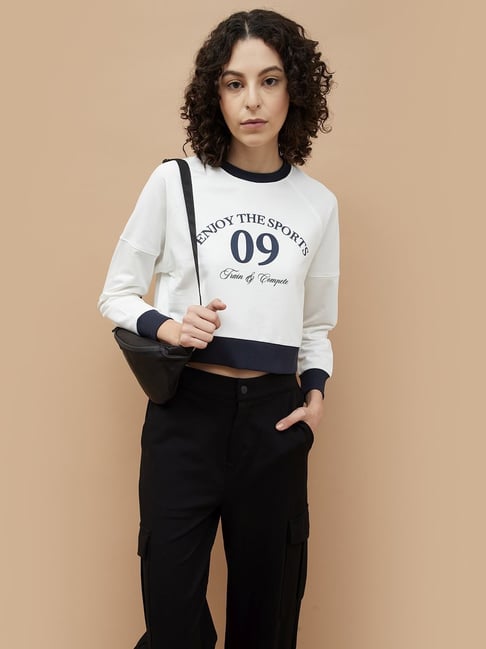 KAPPA White Cotton Printed Crop Sweatshirt