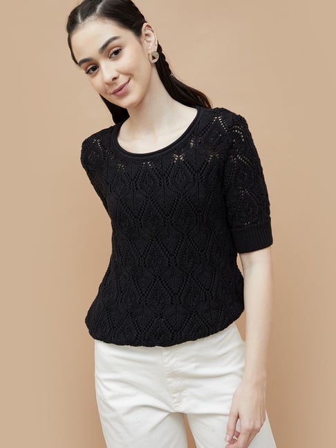 Colour Me by Melange Black Embroidered Top