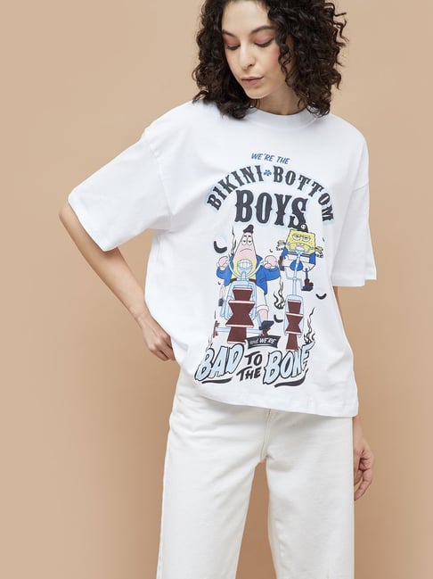 Ginger by Lifestyle White Printed T-Shirt