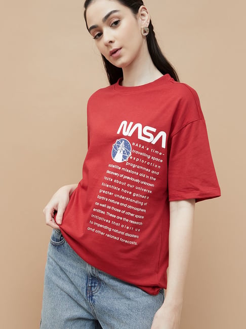 Ginger by Lifestyle Red Printed T-Shirt