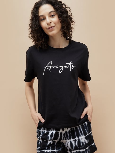 Ginger by Lifestyle Black Printed T-Shirt