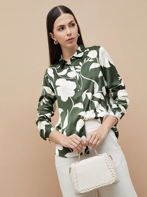 Code by Lifestyle Green & White Printed Top