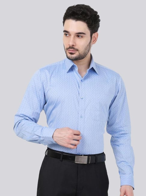Parx Blue Slim Fit Printed Shirts