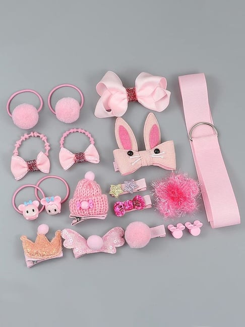 YouBella Light Pink Hair Clip Set for Kids Pack of 18
