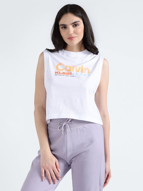 CALVIN KLEIN White Cotton Printed T-Shirt