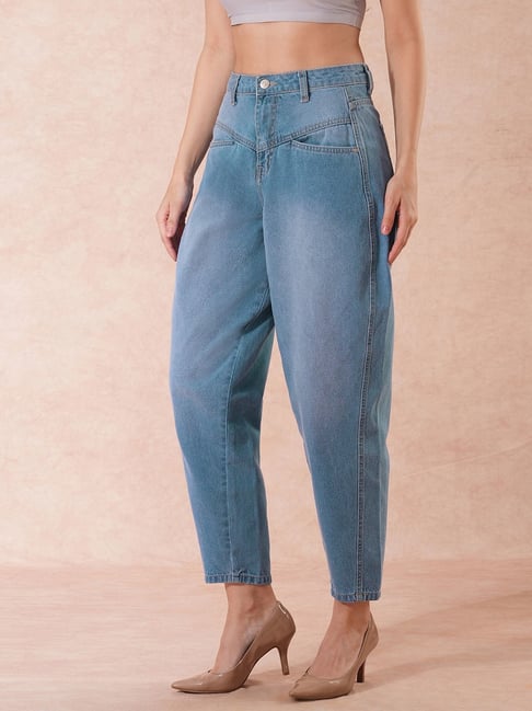 Globus Light Blue Denim Solid Relaxed Fit High Rise Jeans-picture-46