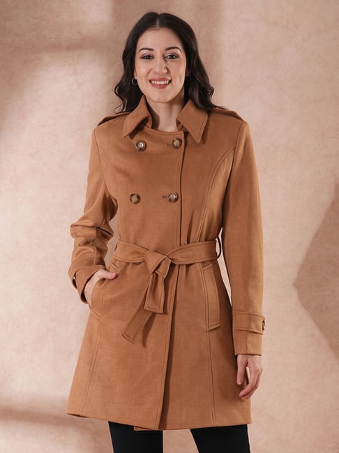Globus Light Brown Regular Fit Coat With Belt-picture-21