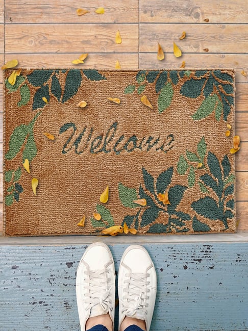 Saral Home Beige Polyester Geometric Door Mat
