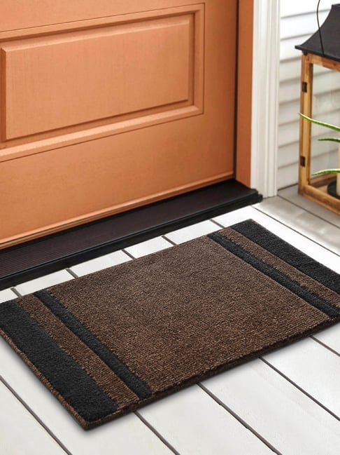 Saral Home Brown Polyester Geometric Door Mat