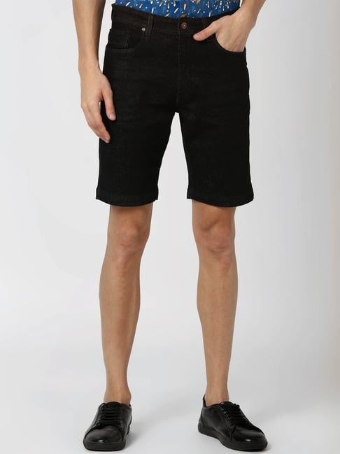 Peter England Black Cotton Regular Fit Shorts-picture-35
