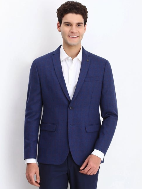 Allen Solly Navy Slim Fit Checks Blazer-picture-40