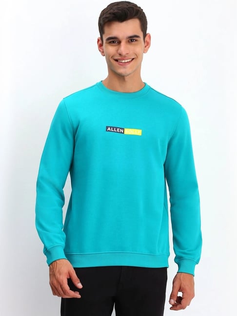 Allen Solly Blue Cotton Regular Fit Logo Printed Sweatshirt