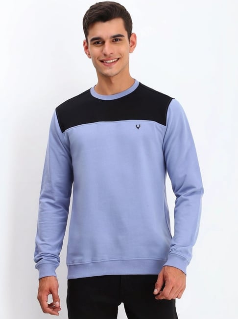 Buy Allen Solly Blue Cotton Regular Fit Colour Block Sweatshirt