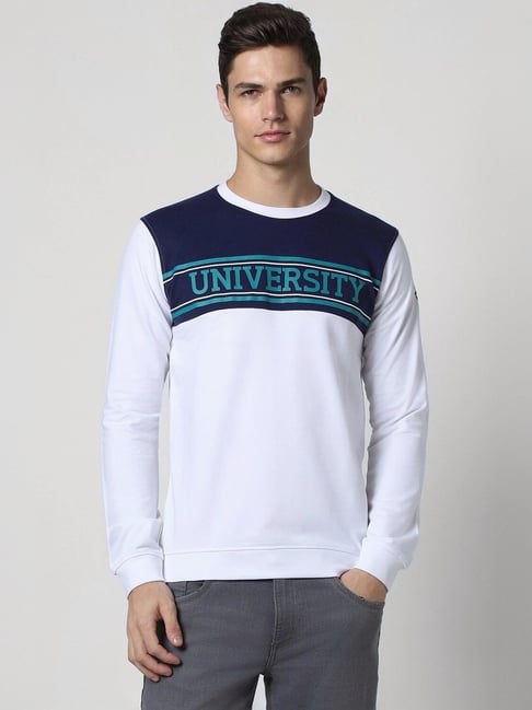 Peter England White Slim Fit Printed Sweatshirt