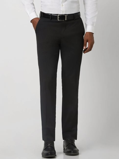 Peter England Black Slim Fit Self Pattern Trousers-picture-28
