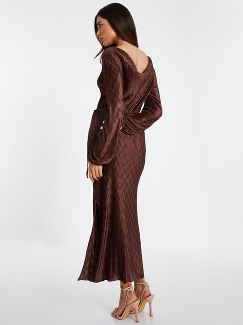 quiz brown dress Quiz Womens Brown Printed Long Sleeve Midi Faux Wrap Dress Size: 8
