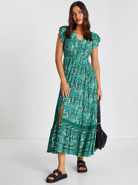 Quiz Green Animal Print A Line Dress-picture-26