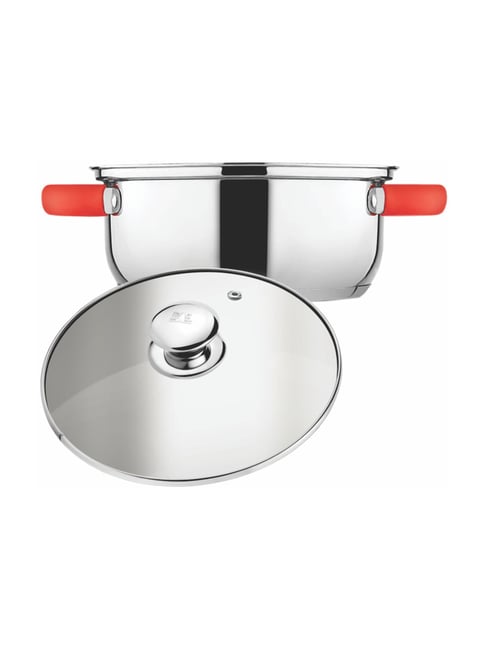 Goodhomes Silver Steel Shallow Casserole with Glass Lid - Set of 2