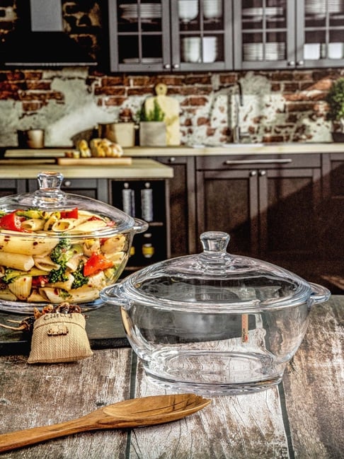 Goodhomes Transparent Glass Casserole with Lid - Set of 2-picture-37