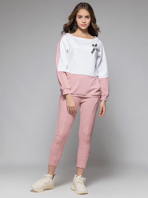 Two Piece Pink Color Sweatsuit SHAYE Pink Color-Block Two-Piece