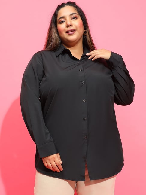 Oxolloxo Black Solid Plus Size Casual Shirt-picture-14