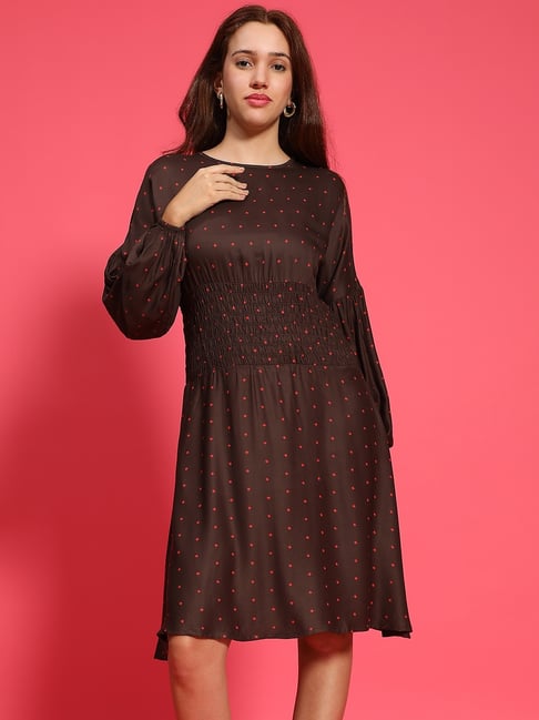 Oxolloxo Brown Print Knee Length Dress