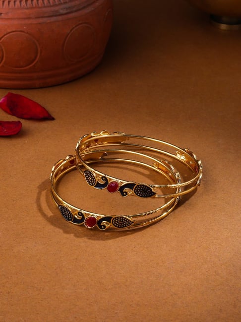 NVR Gold Plated Traditional Peacock Design Bangles for Women Set of 2-picture-16