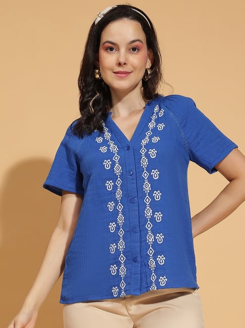 Oxolloxo Blue Embroidery Top