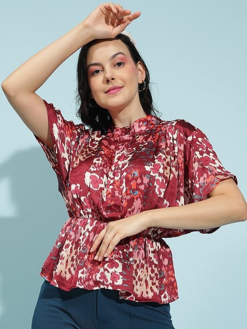 Oxolloxo Maroon Print Top-picture-25