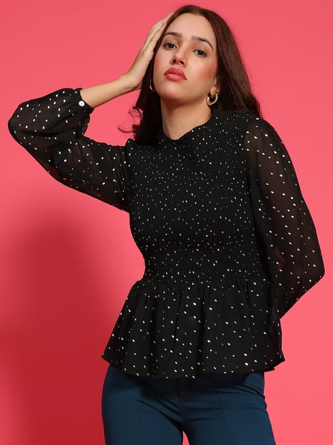 Oxolloxo Black Print Peplum Top