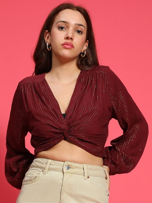Oxolloxo Maroon Stripes Crop Top-picture-34