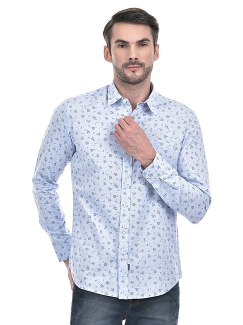 Numero Uno Blue Cotton Slim Fit Printed Shirt-picture-12