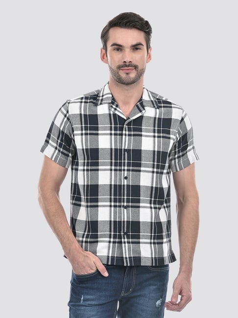 Numero Uno Navy Regular Fit Checks Shirt-picture-21