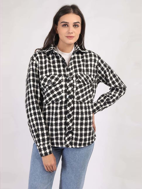Chkokko Black White Chequered Shacket