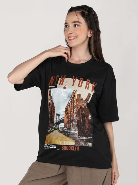 Chkokko Black Printed T-Shirt