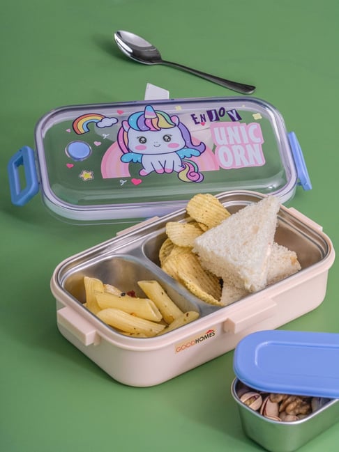 Goodhomes Pink Steel 2 partition Lunch Box with Spoon