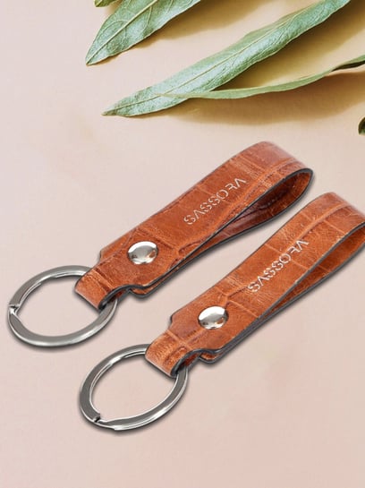 Buy SASSORA Tan Leather Keychain Key Ring Holders - Pack of 2 at