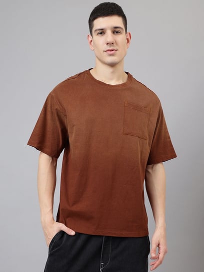 Free Authority Brown Cotton Oversized Prined T-Shirt