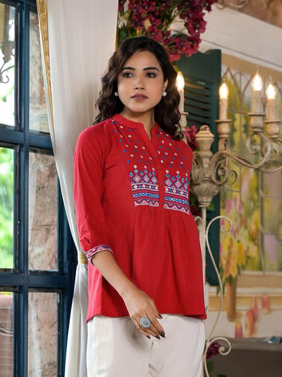 Juniper Red Embroidered Tunic