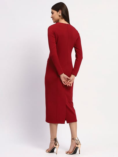 Ballon Sleeve Warehouse Balloon Sleeve Ponte Dress Ripe Heidi Nursing Knit  Dress (Burgundy)