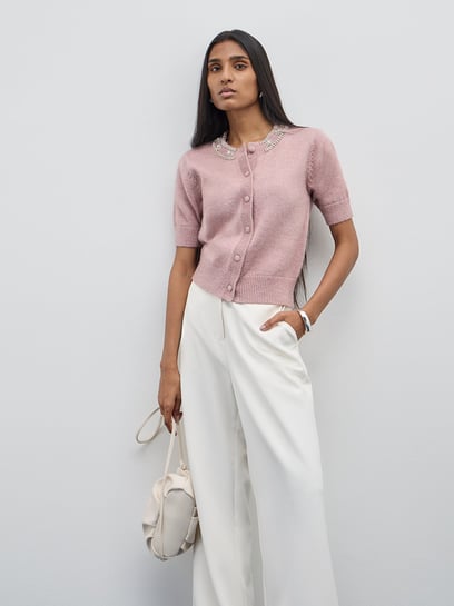 Wardrobe by Westside Pink Embellished Knitted Cardigan