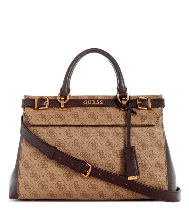 Guess Latte Logo & Brown Sestri Medium Satchel