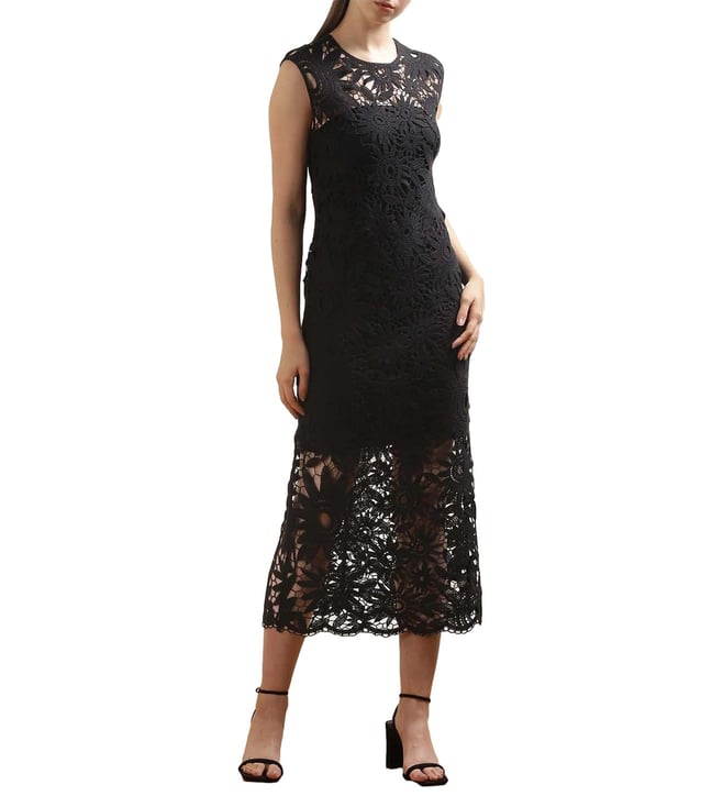 Buy Women Black Floral Crochet Sleeveless Midi Dress Online @ Tata CLiQ  Luxury