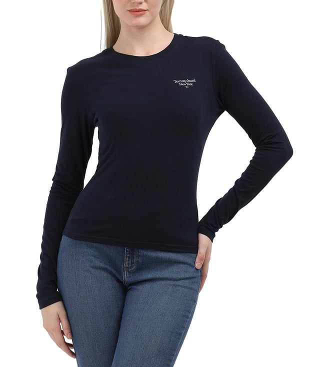 売れ筋商品|||トミーヒルフィガー Tシャツ レディース トップス SLIM TEE - Print T-shirt - dark night navy Tommy Hilfiger Women's Dark Night Navy Printed Slim T-Shirt